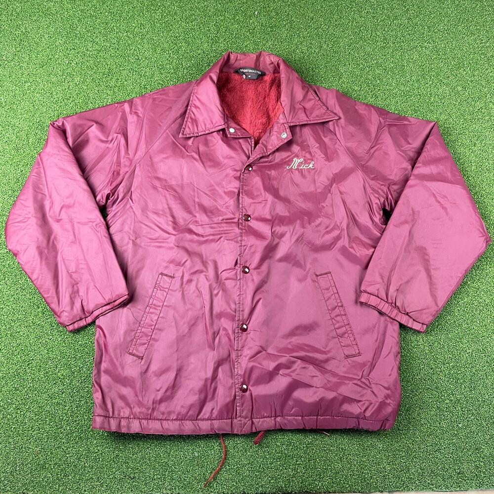 Vintage Sportsmaster Burgundy Snap Front Fleece Coach Jacket Sz M